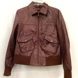 Vintage Y2K Timberland Burgundy Moto Bomber Leather Jacket Women Medium / Large